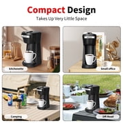 2 in 1 Single Serve Coffee Maker for K Cup Pods & Ground Coffee, Mini K Cup Coffee Machine with 6 to 14 oz Brew Sizes, Single Cup Coffee Brewer with One-Press Fast Brewing, Reusable Filters,Black