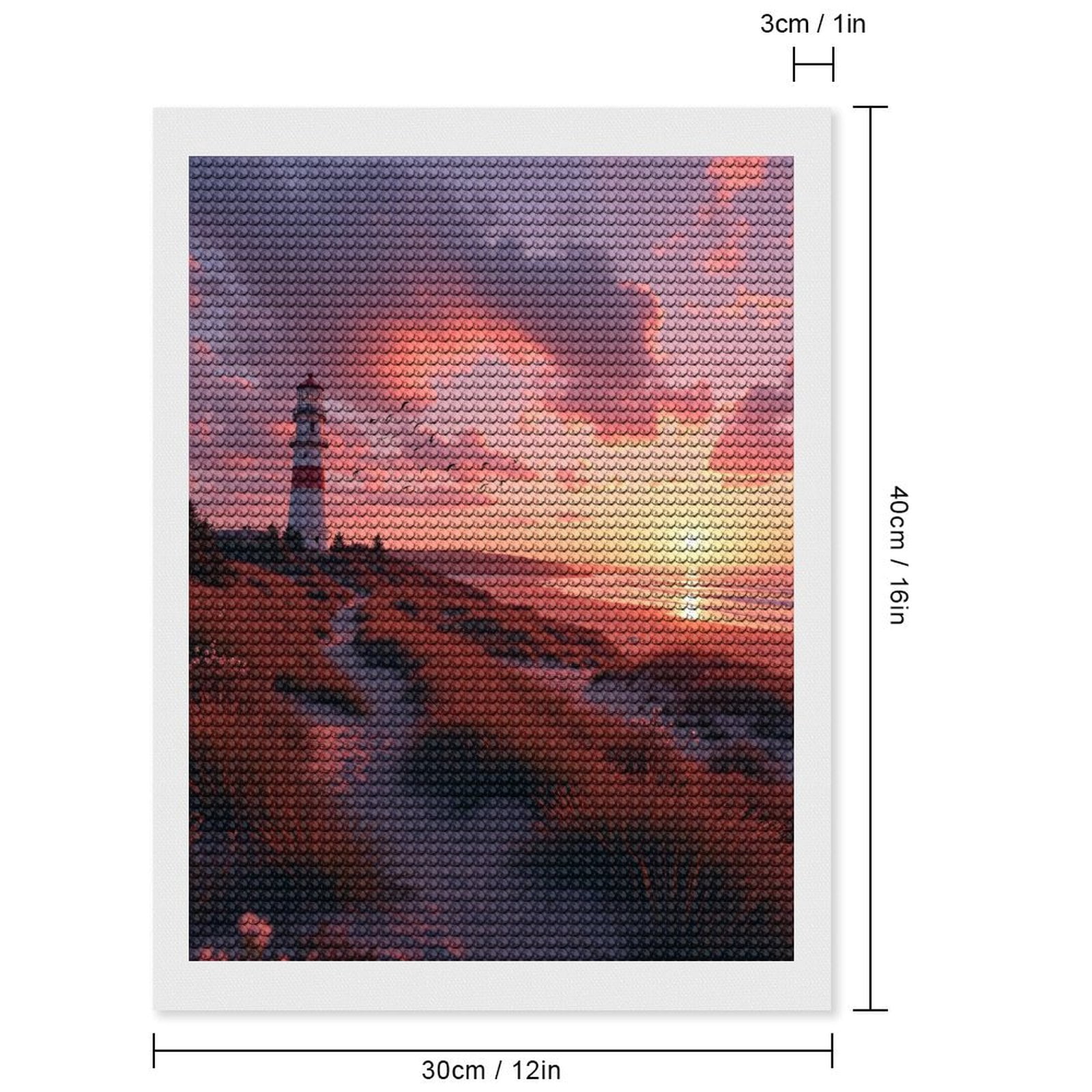 Diamond Art Kits for Adults, Sunset Lighthouse Coastal Pathway 5D Diamond Painting Kits for Adults Beginners, DIY Full Drill Diamond Painting, Gem Art and Crafts 12x16
