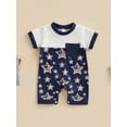 thumbnail image 2 of Wassery Baby Boys Jumpsuits 4th of July Outfits Short Sleeve Stars/Stripes Printed Summer Short Romper Summer Independence Day Clothes for Newborn Infant, 2 of 8