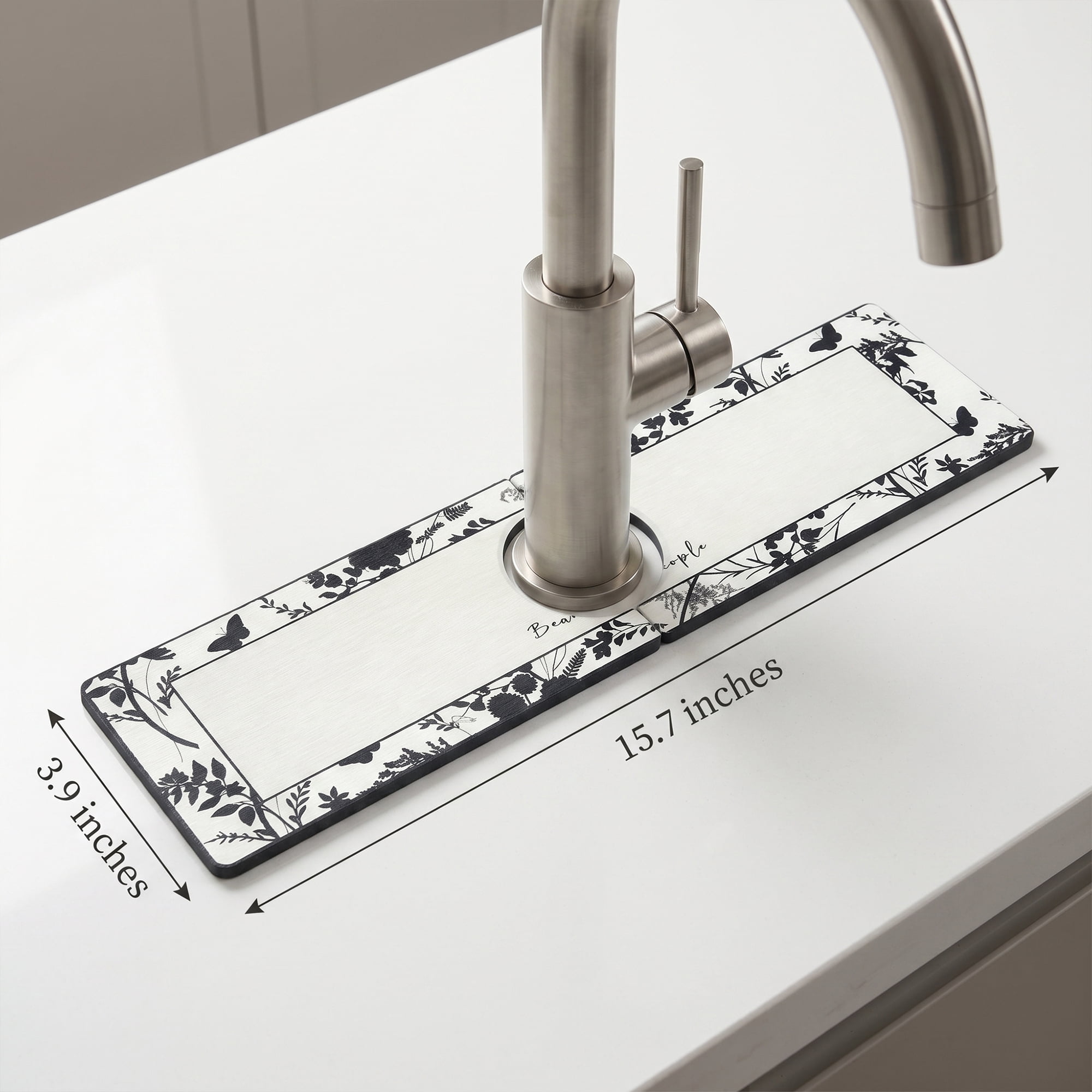 Unique Bargains Faucet Mat Versatile Kitchen Sink Mat for Home Black/White 15.7*3.9 in