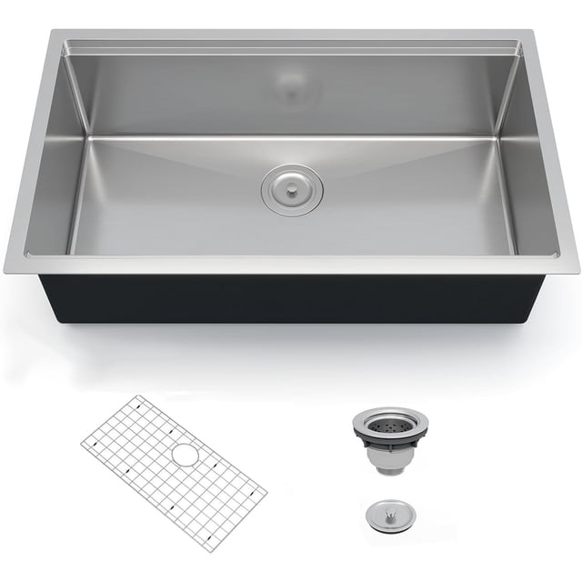 30x19 In Undermount Single Bowl Kitchen Sink with Drainboard 16 Gauge 304 Stainless Steel 10 In Deep with Grid and Drain Kit