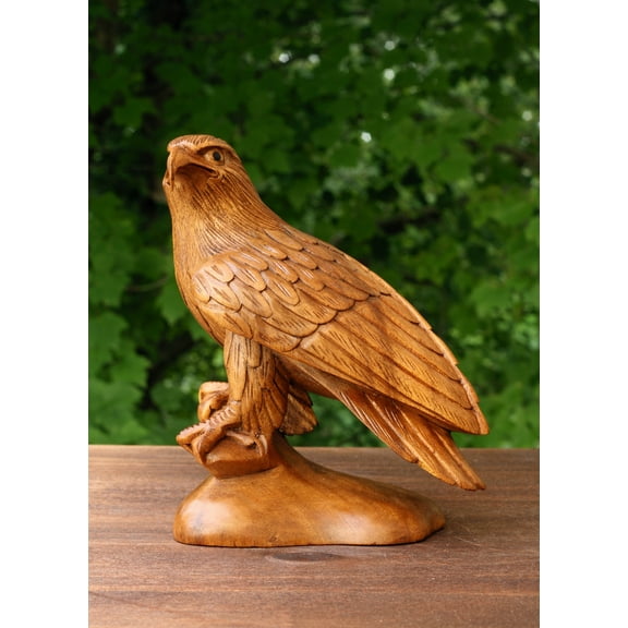 8" Wooden Handmade American Eagle Statue Handcrafted Figurine Sculpture Art Hand Carved Rustic Lodge Outdoor Home Decor Us Accent