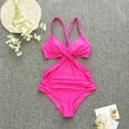 thumbnail image 3 of Defitshape Women's High Waisted One Piece Swimsuit Sexy Bikini Cheeky Ruched Swimming V Neck Cross Swimwear Rose 14, 3 of 4