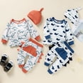 thumbnail image 2 of Baby Fall Outfit Set Cartoon Dinosaur Print Long Sleeve Sweatshirt Top Long Pant Hat Spring Clothes, 2 of 7