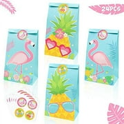 BESSMOSO 24 Pack Flamingo Party Goodie Bags Pineapple Candy Treat Bags with Thank You Stickers for kids Flamingo Birthday Party Supplies Hawaiian Luau Tropical Baby Shower Summer Decorations