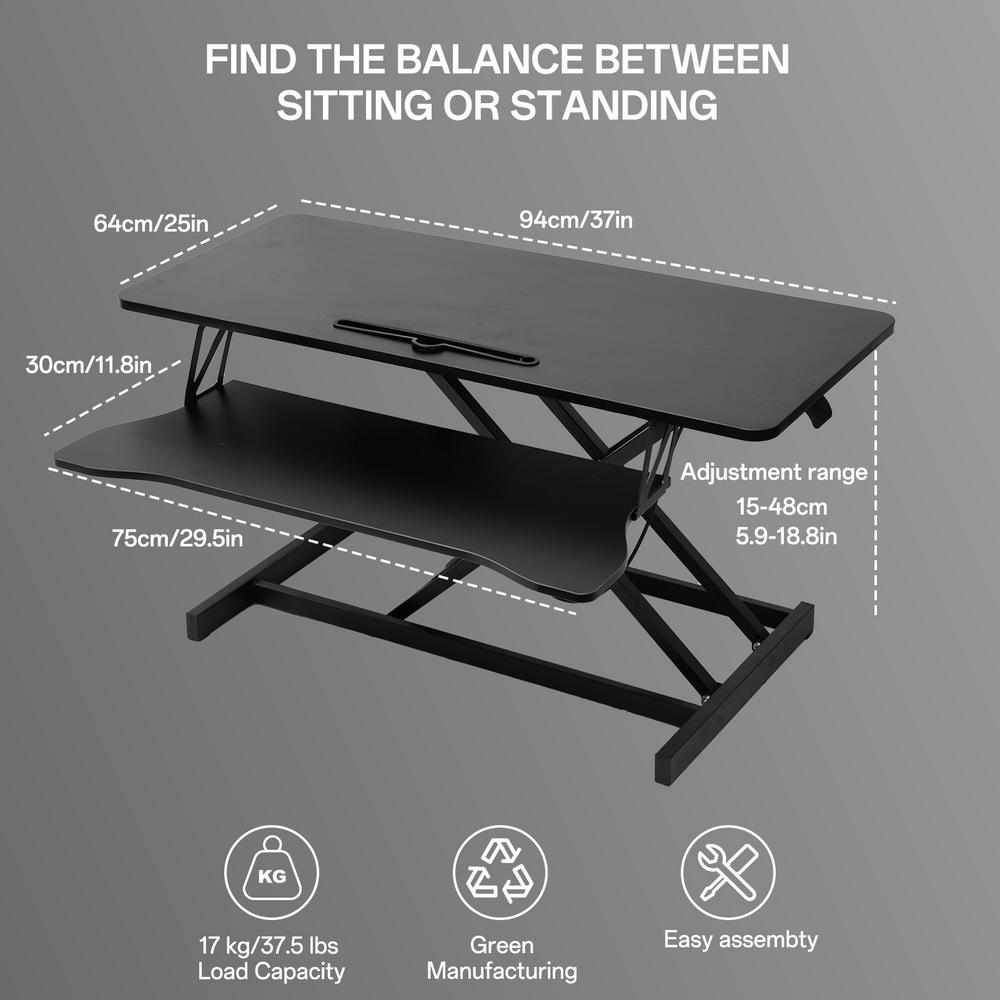 Goxfaca Standing Desk Riser Stable Iron Standing Desk Riser with Manual Pneumatic Spring Height Adjustable Desk Topper Standing Desk Attachment for Laptop Keyboard Mouses amicably