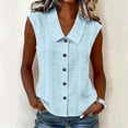 thumbnail image 7 of VBVC Women's Eyelet Embroidery Button Down Tank Top, Ladies' Peter Pan Collar Sleeveless Blouse, Casual Solid Color Summer Shirt For Women,Light Blue,S-3XL, 7 of 7