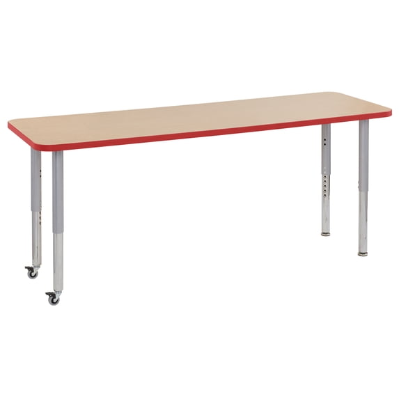 ECR4Kids 24in x 72in Rectangle Everyday T-Mold Adjustable Activity Table Maple/Red/Silver - Super Leg