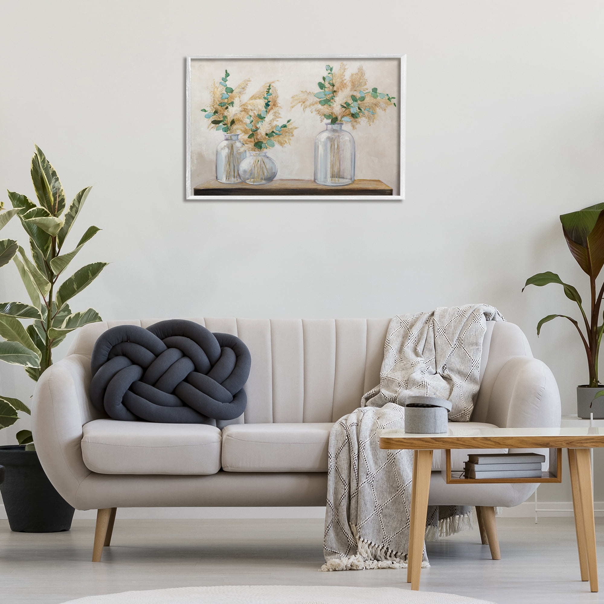 Stupell Industries Pampas & Eucalyptus Botanical & Floral Painting White Framed Art Print Wall Art, 30 x 20
