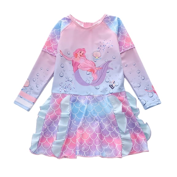 MEZZALL Summer Girls Long Sleeve Swimwear Sun Rash Guard With Fish Scale Design Swim For Toddler Kids Beach Vacation With Cartoon / Flower Print Beachwear