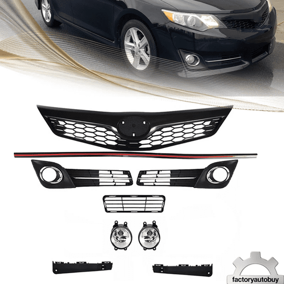 9PCS For 2012-2014 Toyota Camry SE Front Bumper Grille Fog Light & Cover Bracket