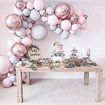 Kit de arco de globos, globo de fiesta de látex rosa gris y decoración de globos de lámina de oro rosa 4d, 109 piezas (53 piezas LingWen 8390612791758
