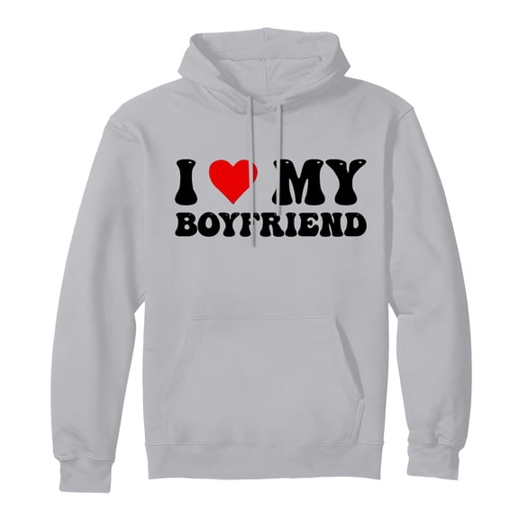 MDUKONU I Heart My Boyfriend Women's Hoodie I Love My Boyfriend Hoodie Valentine's Gift for Girlfriend Light Gray XL