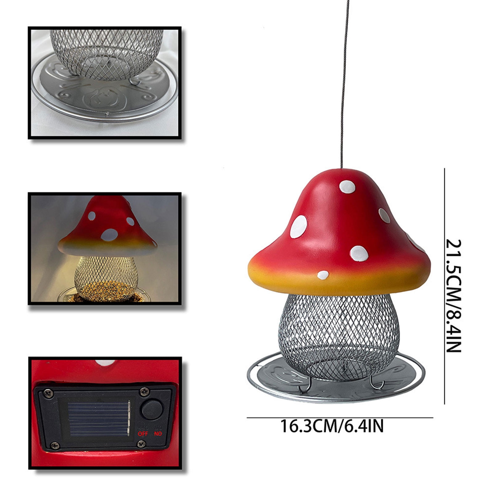 Automatic Bird Feeder Solar-Powered Mushroom Bird Feeder with Solar Light, Hummingbird Feeder, Bird Feeder, Bird Feeder for Outdoors Hanging, Window Bird Feeder