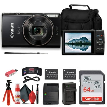 Canon PowerShot IXUS 285 HS Digital Camera (Black)   12X Zoom Lens   64GB Memory Card   Charger & Accessories (International Version)