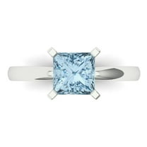 1.5 ctw Solitaire Anniversary Ring for Women | Princess Cut Natural Swiss Blue Topaz | Hyperallergenic Solid 18K White Gold