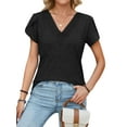 thumbnail image 4 of Hibeli Women Lace Spliced V Neck Petal Sleeve Solid Color Casual Top, 4 of 7