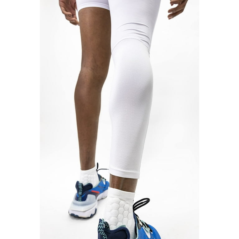 We Ball Sports Athletic Men's Single Leg Sports Tights  One Leg  Compression Base Layer Leggings for Men (White, FULL M) 