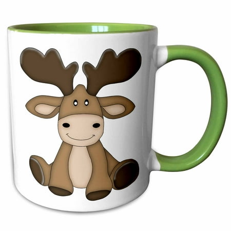 

3dRose Cute Sitting Moose Illustration - Two Tone Green Mug 15-ounce