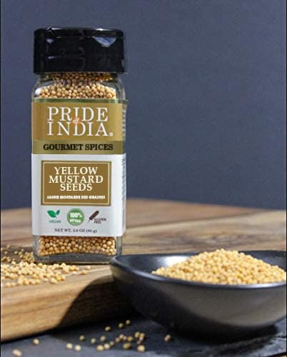 Pride of India - PACK of 6 - Yellow Mustard Seed Whole – Pungent & Aromatic – Gourmet Indian Spice – Add in Salads/Dressings/Chicken/Meat/Pickles – Easy to Use – 2.8 oz. Small Dual Sifter Bottle