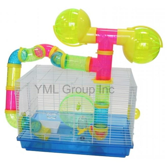 YML H1812B-BL Dwaft Hmaster Mice Cage with Color Translucent Tubes- Base and Accessories - color may vary.