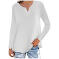 thumbnail image 1 of Blusa holgada de manga larga con cuello en V y botones de color liso informal para mujer Pompotops  gfhjh11877, 1 of 5