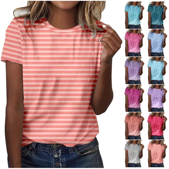 Kctiaxy T Shirts for Women Summer Round Neck Short Sleeve Tops Casual Floral Print Loose Fitting Tees Trendy Blouse