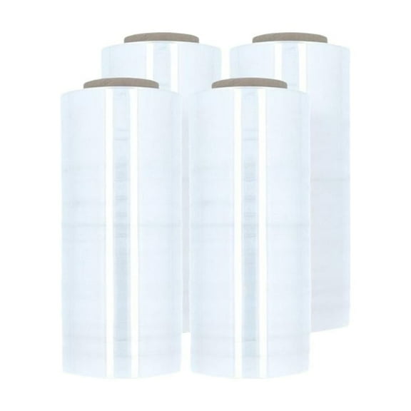 MMBM Cast Hand Pre-Stretch Wrap 15" x 1476' 4 Rolls 30 Gauge Clear Plastic Film for Shipping, Packing, and Storage Needs