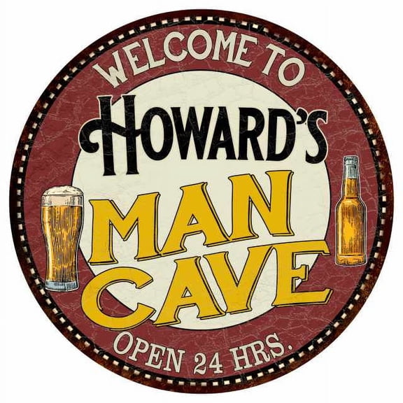 Howard's Man Cave 12" Round Metal Sign Kitchen Bar Wall Décor 200120035293