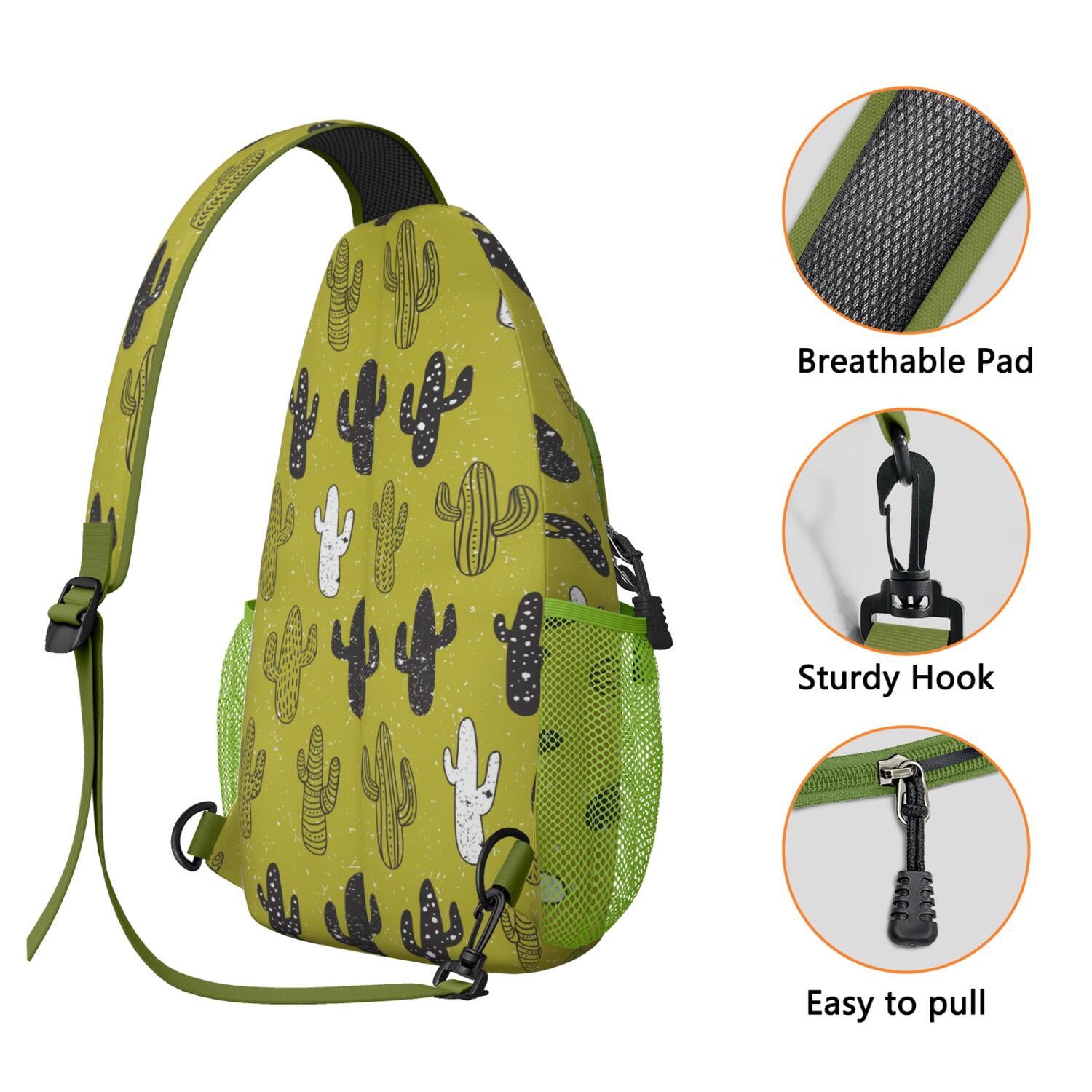 Boho Cactus Sling Bag for Women & Men - Spacious Anti-Theft Crossbody Bag with Desert Cactus Art - Durable Travel Backpack for Hiking, Biking, Commuting