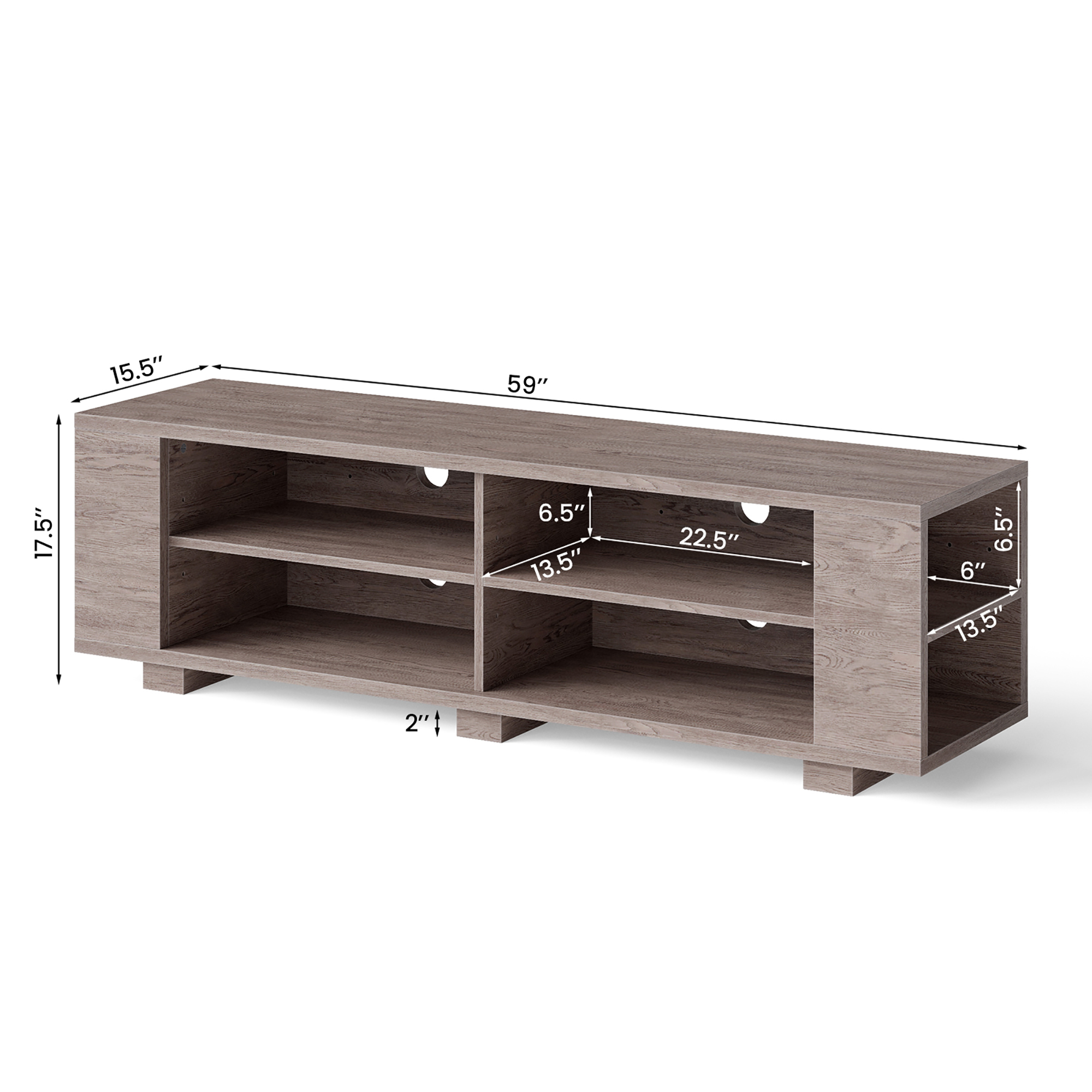 Costway 59'' Wood TV Stand Console Storage Entertainment Media Center with Shelf Grey - image 4 of 9