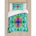 thumbnail image 3 of Marble Duvet Cover Set King Size, Distressed Background with Pleating Gradient Brushed Marble Styled Effect Image, Decorative 3 Piece Bedding Set with 2 Pillow Shams, Green Pink, by Ambesonne, 3 of 3