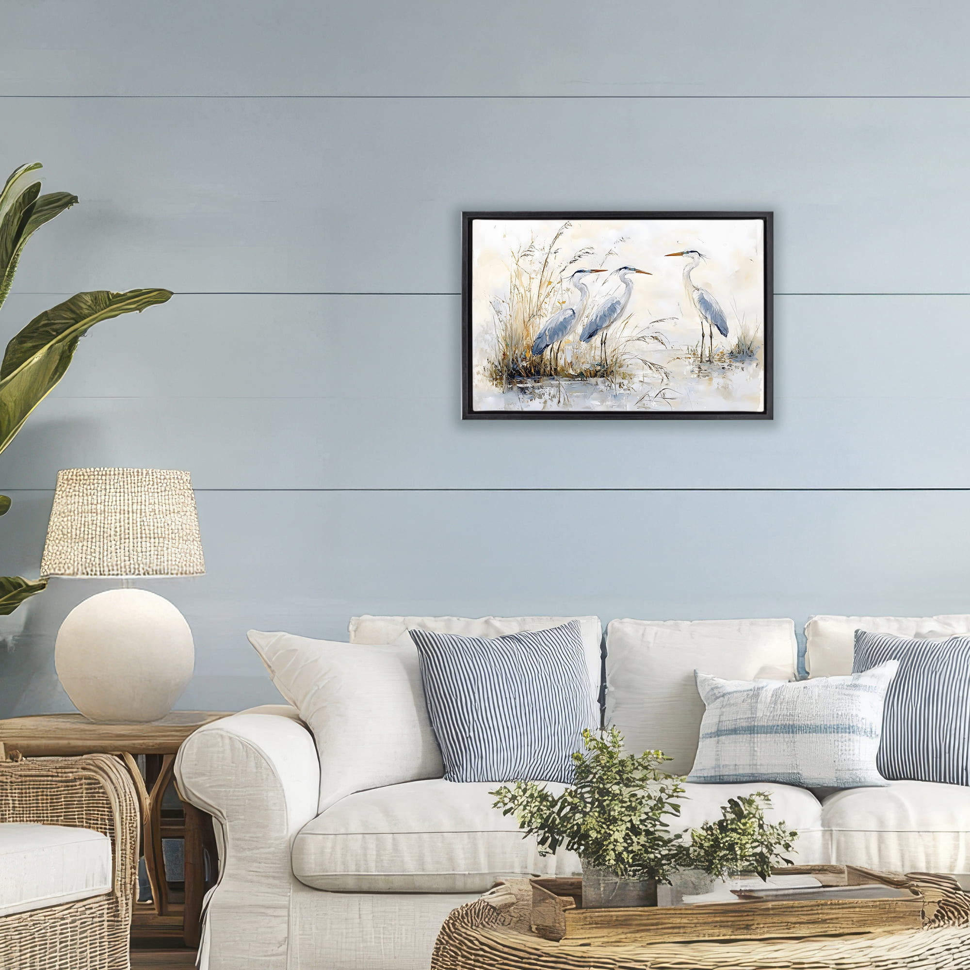 Stupell Industries Blue Heron Trio in Wetlands Black Framed Floater Canvas Wall Art, design by LSR Design Studio