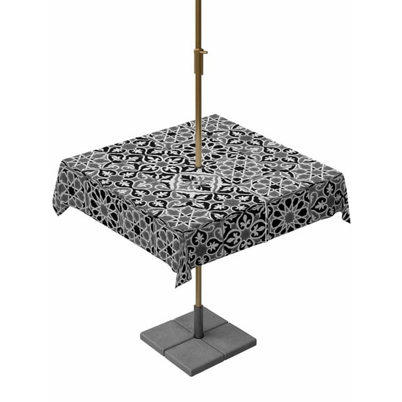 Black Morocco Outdoor Tablecloth - 60x60 Inch Square Dining Table Cover, Traditional Tribal Abstract Geometric Art Waterproof Outdoor Table Cloth with Umbrella Hole & Zipper for Picnic/Patio/Party