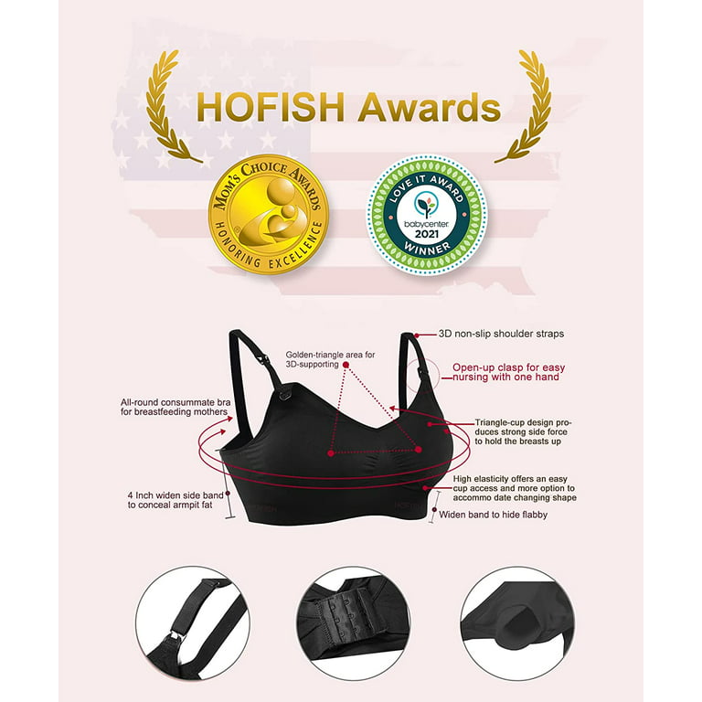 HOFISH Women's Full Cup Lightly Padded Wirefree Maternity Breastfeeding  Nursing Bra 3Pack Black X-Large