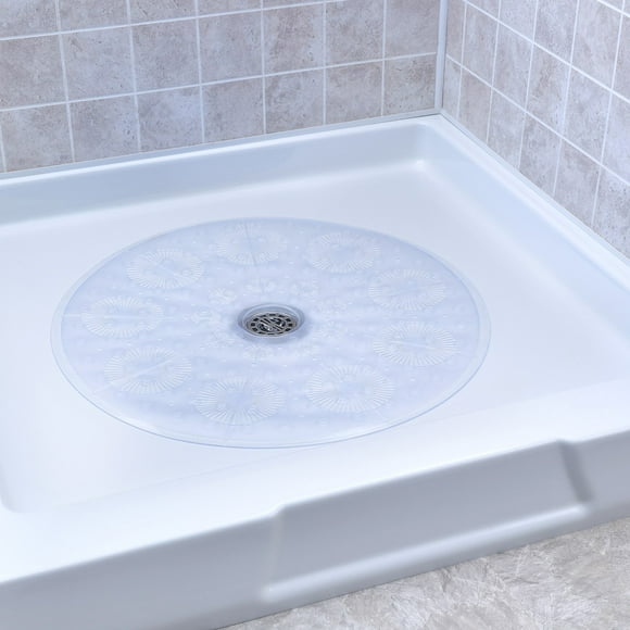 SlipX Solutions Tapis de Douche Rond Transparent Offre une Couverture et une Résistance au Glissement Fiable (Diamètre de 23 Pouces, 160 Ventouses, Excellent Drainage)