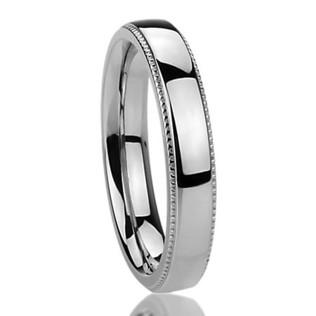 Platinum Domed Milgrain Wedding Band Women's Stainless Steel 4mm Wedding Band Ring Milgrain Edges Domed Classy Ring (5 to 12) ()