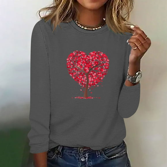 EQWLJWE Women Long Sleeve Shirts Casual Clearance,Women Summer Shirts 2024 Trendy Vacation,Women's Printed Round Neck Pullover Long Sleeved Casual Women's