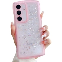 Compatible with Galaxy A15 5G Case for Women Girls Glitter Bling Camera Lens Protector Cute Curly Wave Frame Silicone Shockproof Protective Cover Phone Case for Samsung Galaxy A15 5G(PINK)
