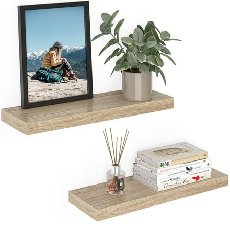 Ballucci 24  Floating Shelves  2-Pack Wood Wall Shelf Set with Invisible Brackets  8  Deep  Oak Finish