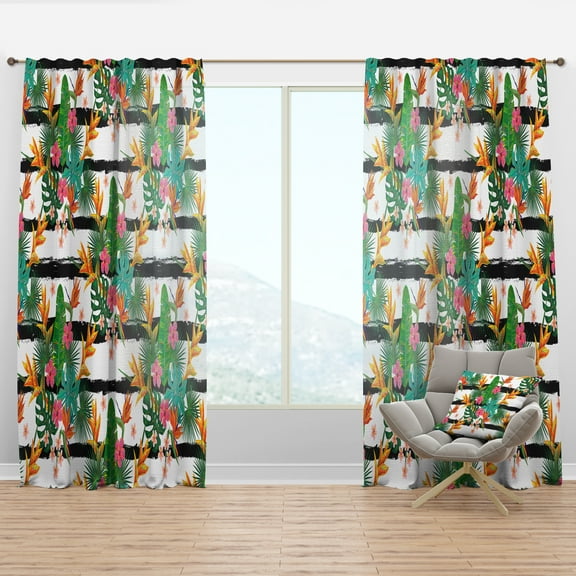 Designart 'Tropical Leaves Retro Pattern II' Mid-Century Modern Curtain Panel