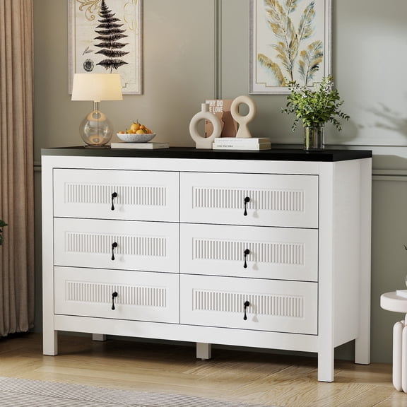 6 Drawer Dresser, Wood Chest of Drawers Storage Cabinet for Bedroom Living Room Hallway