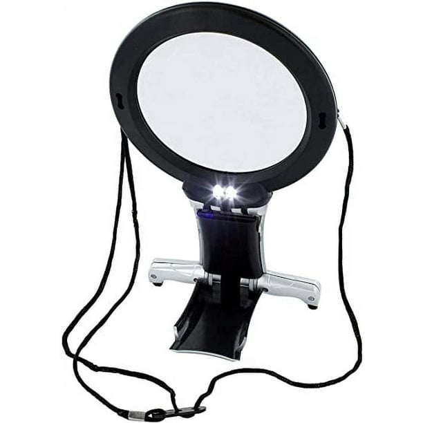 Lupa con luz, aumento 2X 6X, lupa de lectura grande con manos libres, cable para colgar en el cuello y soporte de escritorio para manualidades, costura, punto de cruz