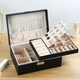 thumbnail image 3 of Joyero organizador grande para mujeres y niñas, estuche de almacenamiento de joyas de 2 capas, soporte de joyería de cuero PU con bandeja extraíble, 3 of 5