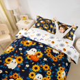 thumbnail image 3 of Homewish Playful Halloween Ghost Duvet Cover Queen,Sunflower Pumpkin Floral Print Queen Bedding,Dark Navy Orange,Halloween Reversible,3pcs,1 Duvet Cover and 2 Pillowcases, 3 of 6