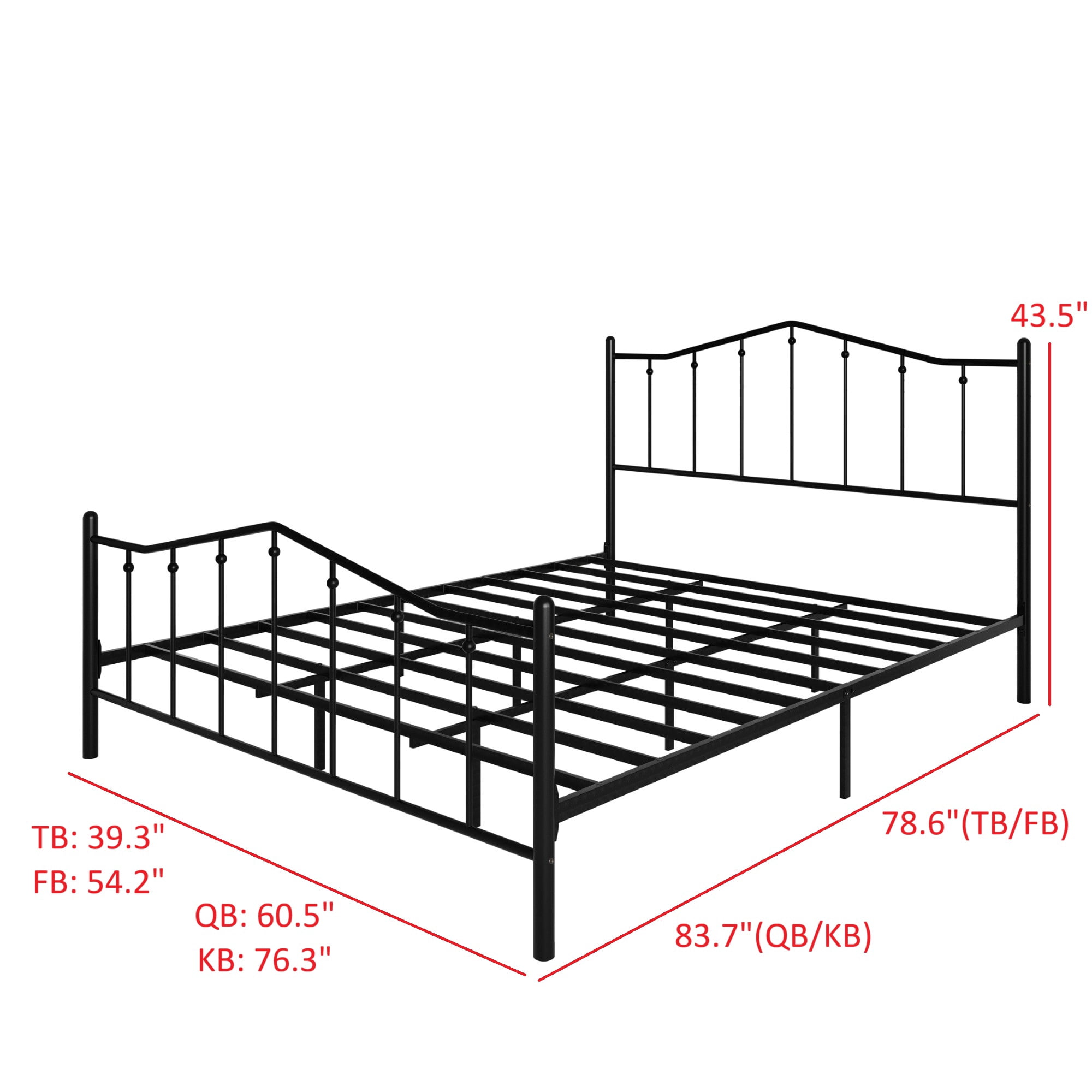 Home Design Atmore King Metal Platform Bed Frame, Iron Bed with Headboard & Footboard, No Box Spring Needed, Black