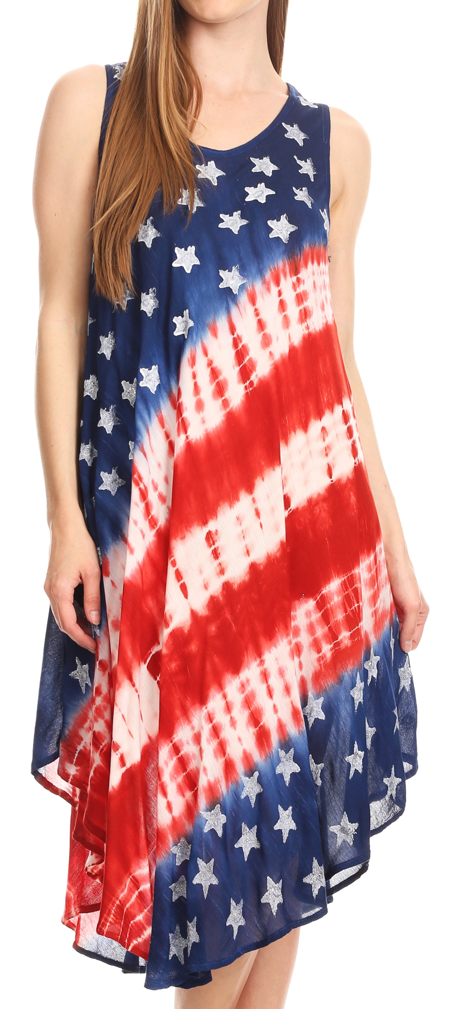 Sakkas Helen Stars and Stripes Patriotic Summer Tank Dress Light Casual ...