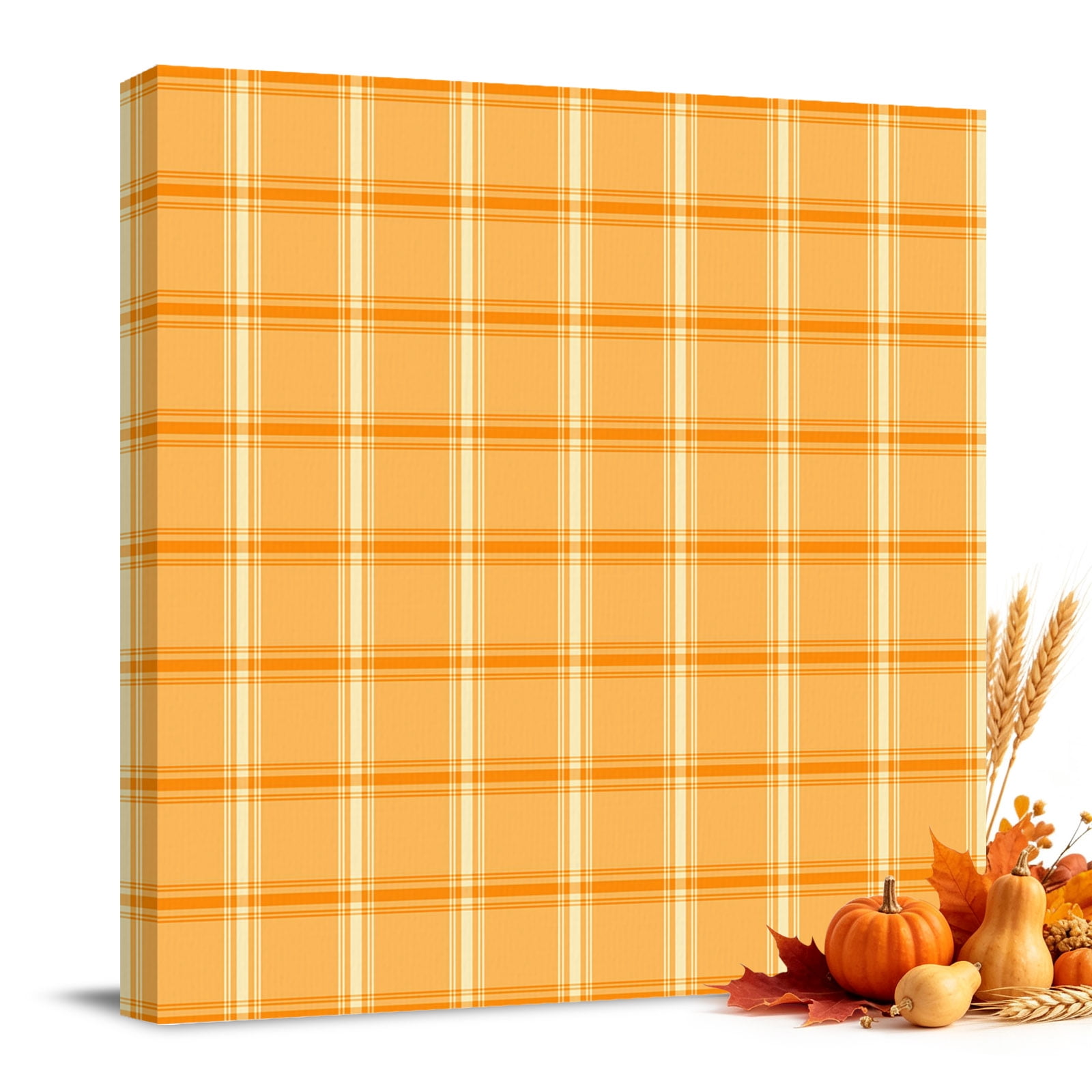 Canvas Print Wall Art Oil Paintings Thanksgiving Autumn Plaid Picture Prints Artwork for Living Room Kitchen Bathroom Bedroom