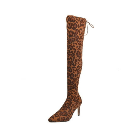 

Jikolililili Women s Shoes Laceing Pointed High Heels Leopard Fashion Resilience High Boots Women Shoes Christmas 2022 Deals Clearance