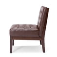 thumbnail image 4 of Armless Accent Chair- Tufted Dark Brown Faux Leather- Rubberwood Frame, 4 of 5